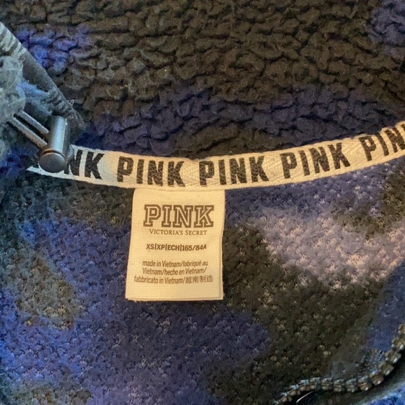 Victoria Secret Pink Blue Camo Sherpa 3/4 zip Sweater - Picture 3 of 9